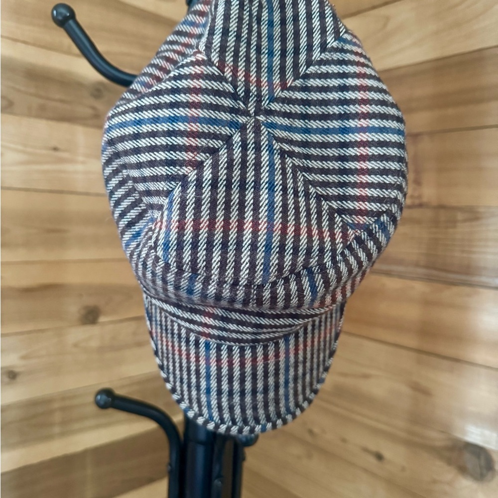 Plaid Newsboy Cap Cottagecore Hat Academia Style Neutral Blue Cream Vtg Inspired